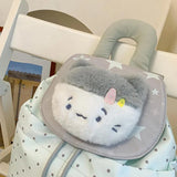 KYLETHOMASW  -  Kawaii Plush Puppy Polka Dot Drawstring Backpack Plaid Flap Mini Bag Light Handheld Shoulder Backpack Student Daily Cute Gift