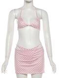 KYLETHOMASW  -  Beach 3 Piece Set Women Sexy Polka Dot Print Bandages Halter Tank Top+Shorts+Irregular Hem Skirt Fashion Trend Suits