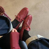 KYLETHOMASW  -  New Leather Flats Shoes Women's Loafers Round toe Vintage Suede Leather Ladies Casual British Style Flat Single Shoes
