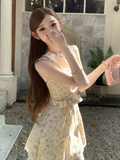 KYLETHOMASW  -  Sweet Floral Mini Dress Women Summer Sleeveless Peter Pan Collar Casual Dresses Kawaii Bow Lace Patchwork Fashion A Line Dress