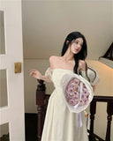 KYLETHOMASW  -  Elegant Party Dresses Woman Summer Solid Off The Shoulder Puff Sleeve  Long Vestidos Chic Chest Wrapping Evening Robes Femmes