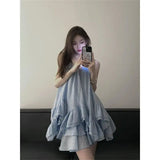 KYLETHOMASW  -  Japanese Cute Irregular Suspender Dresses Loose Irregular Pleated Versatile Fashion Sweet Dress Goddess Gentle Vestido