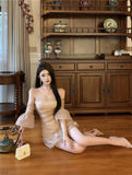 KYLETHOMASW  -  2025 Cinnamon Colored Custom High Gloss Yarn Super High-end Temperament Heavy-duty Handmade Floral Dress