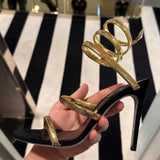 KYLETHOMASW  -  Metal Gold Snake-Shaped Wrapped Ankle Sandals Woman Summer 2025 Sliver Open Toe High Heels Wedding Bridal Shoes Luxury Pumps