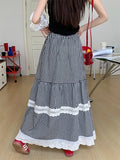 KYLETHOMASW  -  Loose Gentle A-Line Skirts Women Chic Patchwork Lace Sweet 2024 High Street New Summer Office Lady Vintage Casual