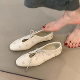 KYLETHOMASW  -  Spring Metal Rivet Decoration Shallow Mouth Ballet Flats 2025 High Quality Soft Bottom Lacing Flat Shoes Casual Comfy Shoes