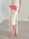 KYLETHOMASW  -  Fashion Floral Print Elegant French Chic Women Skirts Summer Causal Slim Fit Ribbons Skirts