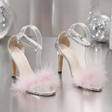 KYLETHOMASW  -  Luxury Brand Designer Faux Fur Strap Ankle Strap Sandals Women Super High Heels Sandals Fashion Long Plush Party Dress Shoes