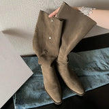 Kylethomasw  -   plus size 34-42 women's natural suede leather metal buckle slip-on flats autmn knee high boots fold casual boots shoes