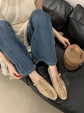KYLETHOMASW  -  Luxury Metal Decoration Tassel Design Flats Women Comfortable Faux Suede Soft Sole Loafers Retro T Strap Buckle Mary Jane Shoes