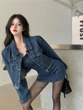 vKYLETHOMASW  -  High Street Denim Suit Women Spring New Short Coat Jacket Suspenders Tube Top Dress Korean Two-piece Set Ladies