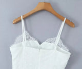 KYLETHOMASW  -  Bow Lace Trim White Sling Mini Sexy Dresses  Sweet Women Elegant A-line Cotton Summer Dress Night Out Robe