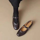 KYLETHOMASW  -  New French Women's Retro Mary Jane Ballet Shoes Ladies Flat Flat Casual Round Toe Riveted Shallow Mouth Single Shoes