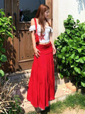 KYLETHOMASW  -  Summer New Beach 2 Piece Sets Women Hotsweet Off Shoulder Star Print Casual Tops Mushroom Edge Draw Pleats Slim Long Skirt