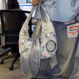 KYLETHOMASW  -  Silver Cute Bunny Ear Tote Bag Women Star Patchwork Large Capacity Shoulder Bag Ladies Fashion Harajuku Y2K Underarm Bag