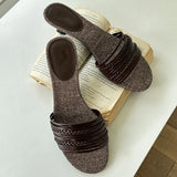 KYLETHOMASW  -  Luxury Designer Summer Low Heel Women Weave Slippers Elegant Open Toe Dress Slides Outdoor Gladiator Shoes