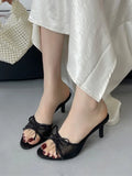 KYLETHOMASW  -  Summer Fashion Butterfly-knot Breathable Holes Mesh Open Toe Woman Slippers Thin High Heels Party Dress Shoes