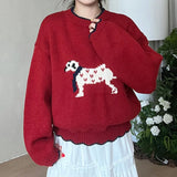 KYLETHOMASW  -  Design Jacquard pullover cartoon embroidery puppy sweater women's 2025 autumn  winter cute knitted sweater top trendy outside