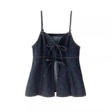 KYLETHOMASW  -  Spring Women Camis Halter Sleeveless Bow Lace-up Denim Slim Vests Hot Girls Off Shoulder French Style Camisole Trendy Female Top
