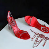 KYLETHOMASW  -  Summer new round scalp red rhinestone one-line buckle open-toe sandals thin high-heeled banquet dress versatile women's sandals