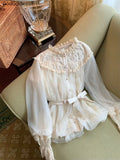 KYLETHOMASW  -  Spring French Retro Elegant Princess Blouse Women Lace Lolita Design Long Sleeve Tops Female Slim Fairy Korean Popular Clothes