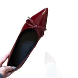 KYLETHOMASW  -  Elegant Soft Inner Heightening Single Shoes Leather Butterfly Knot Pointed Toe Low Heel Summer Spring Autumn Women's Flats