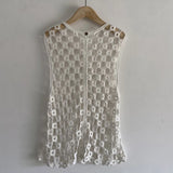 KYLETHOMASW  -  Minimalist Style Women's Cotton Crochet Knit Vest Hollow Out Embellished Sleeveless Casual Summer Loose Top