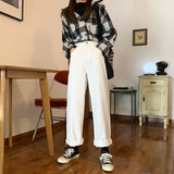 KYLETHOMASW  -  High Waist Straight Leg White Jeans Women's Loose Drapey Wide Leg Pants Spring New Style Slimming Effect Casual Denim