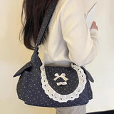 KYLETHOMASW  -  Polka Dot Square Bag Lace Bow Shoulder Bags Crossbody Bolsos mujer Sweet School Commuter Bolsa Bolso Korean Style Bolsas