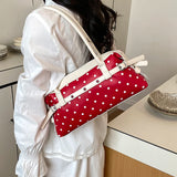 KYLETHOMASW  -  Korean Style Polka Dot Small PU Leather Top Handle Bag Ladies Contrast Color Shoulder Crossbody Bags New Trend Handbag