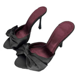 KYLETHOMASW  -  Large Size Slip-On High Heel Mules French Style Sandals with Bow Detail Summer Outdoor Wear Fish Mouth Ultra Thin Heel