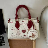 KYLETHOMASW  -  Sweet Cute Red Graffiti Handbag Women Cartoon Bear Bow Print Shoulder Bag Ladies Harajuku Polka Dot Large Capacity Crossbody Bag
