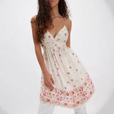 KYLETHOMASW  -  Sweet Girl Floral Print Suspender Short Dress Sexy Backless Sleeveless Club Mini Dress Elegant Hollow Out Party Dress for Women