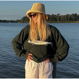 KYLETHOMASW  -  Crewneck Embroidered Fish Knit Sweater Long Sleeve Relaxed Fit 2025 Autumn Preppy Women Top Fashion Daily Casual Lady Pullover