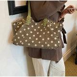 KYLETHOMASW  -  Retro Soft Leather Polka Dot Pleated Tote Bag Women Solid Color Large Capacity Shoulder Bag Versatile Daily Commuting Bag New