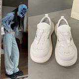 KYLETHOMASW  -  Vintage Chunky Sneakers for Women Y2K Thick Soled Sandals Sports Shoes Casual Hollow Out Lace-Up Trendy Couple Shoes Black White