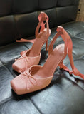 KYLETHOMASW  -  Summer New French Girls' Ballet High Heels Satin Ribbon Ballet Bow Hooded Sandals