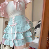 KYLETHOMASW  - Japanese Kawaii Lolita Style Pleated Skirts Women High Waist Pink Bandage Fairy Y2k Aesthetic Short Skirt Cute Fashion