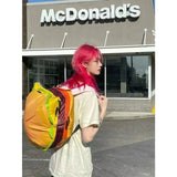 Kylethomasw Pu Leather Student Backpack Hamburger Kawaii Backpack High Capacity Cute Retro Women Bag School College Students