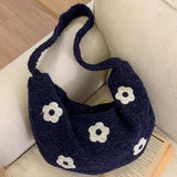 KYLETHOMASW  -  Korean Fluffy Sweet Floral Underarm Bag Y2k Lamb Wool Shopping Handbags Women New All Match Streetwear Travel Shoulder Bags