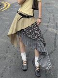KYLETHOMASW  -  Y2k Low Waist Patchwork Flower Print Irregular Fashion Slight Strech Mid-length Skirts
