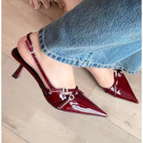 KYLETHOMASW  -  Summer new women fashion sexy luxury brand punk goth pointed heels ladies sling-off heel sandals large size 42