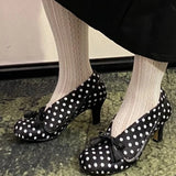 KYLETHOMASW  -  Bow Tassel Decoration Chunky Heel Women Pumps Fashion Polka Dot Elegant High Heels for Ladies Spring Party Designer Shoes