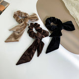 Kylethomasw French Vintage Velvet Scrunchies Hair Band Asymmetric Bow Ribbons Women Elastic Ponytail Headband Girls Hair Accessories