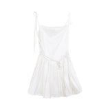 KYLETHOMASW  -  White Dress for Women Y2k Dangling Collar Summer Camisole Dress Women Silvery Kawaii Pleated A-line Mini Birthday Dress