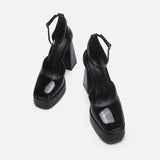 KYLETHOMASW  -  Women's Black Ultra High Heel Waterproof Platform Lacquer Leather Round Toe Thick Sole Single Shoe Large High Thick Heels