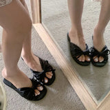 KYLETHOMASW  -  New Women Elegant Casual Bow Flat Sandals Soft Sole Open Toe Slip on Beach Outdoor Daily Wear Slippers Household Goods