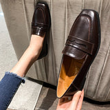 KYLETHOMASW  -  British High Quality leather flats shoes woman slip on loafers 34-43 big size square toe oxford shoes woman comfy working flats