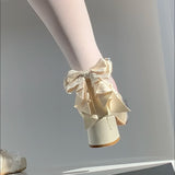 KYLETHOMASW  -  Pink Lolita Women's Shoes Ballet Thick Heel High Heels Mary Jane Shoes Satin Elegant Platform Waterproof Pumps Original