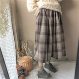 KYLETHOMASW  -  Japanese Rainbow High Waist A-Line Wool Plaid Skirt Female Students Preppy Style Wild Midi Skirt Women Autumn Long Skirt